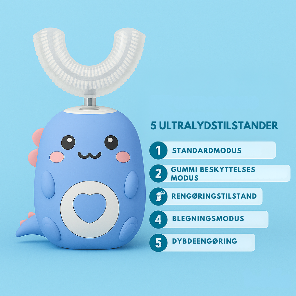 KiddoBrush™ | U-formet 360° ultrasonisk tandbørste til børn – gør tandbørstning sjovt, nemt og effektivt