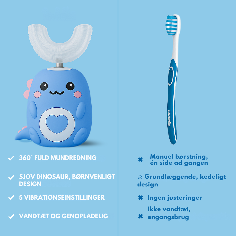 KiddoBrush™ | U-formet 360° ultrasonisk tandbørste til børn – gør tandbørstning sjovt, nemt og effektivt