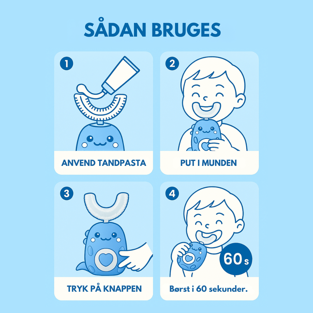 KiddoBrush™ | U-formet 360° ultrasonisk tandbørste til børn – gør tandbørstning sjovt, nemt og effektivt
