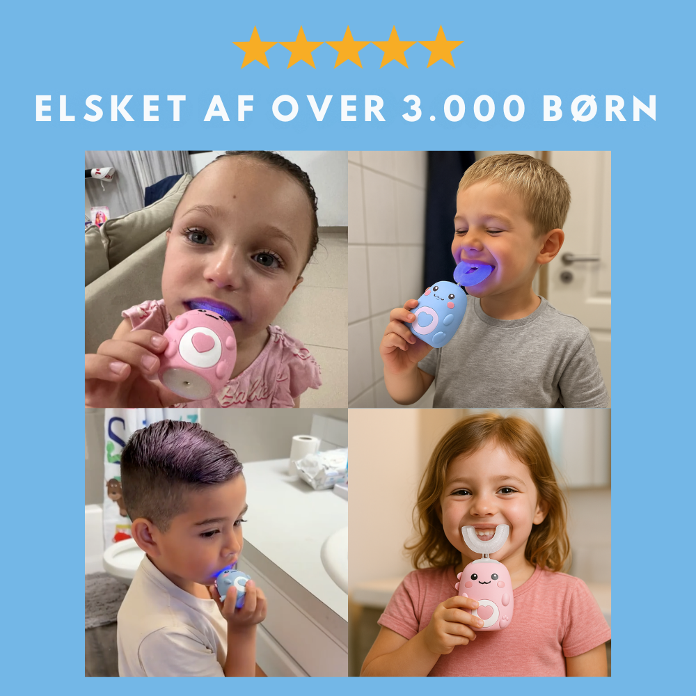 KiddoBrush™ | U-formet 360° ultrasonisk tandbørste til børn – gør tandbørstning sjovt, nemt og effektivt