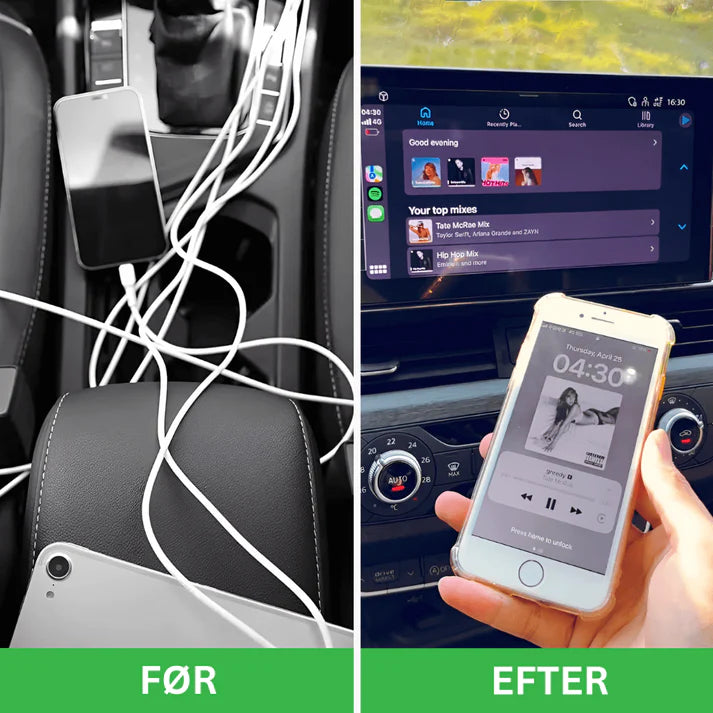 EasyCarPlay™ | Trådløs Apple CarPlay & Android Auto | USB-A & USB-C