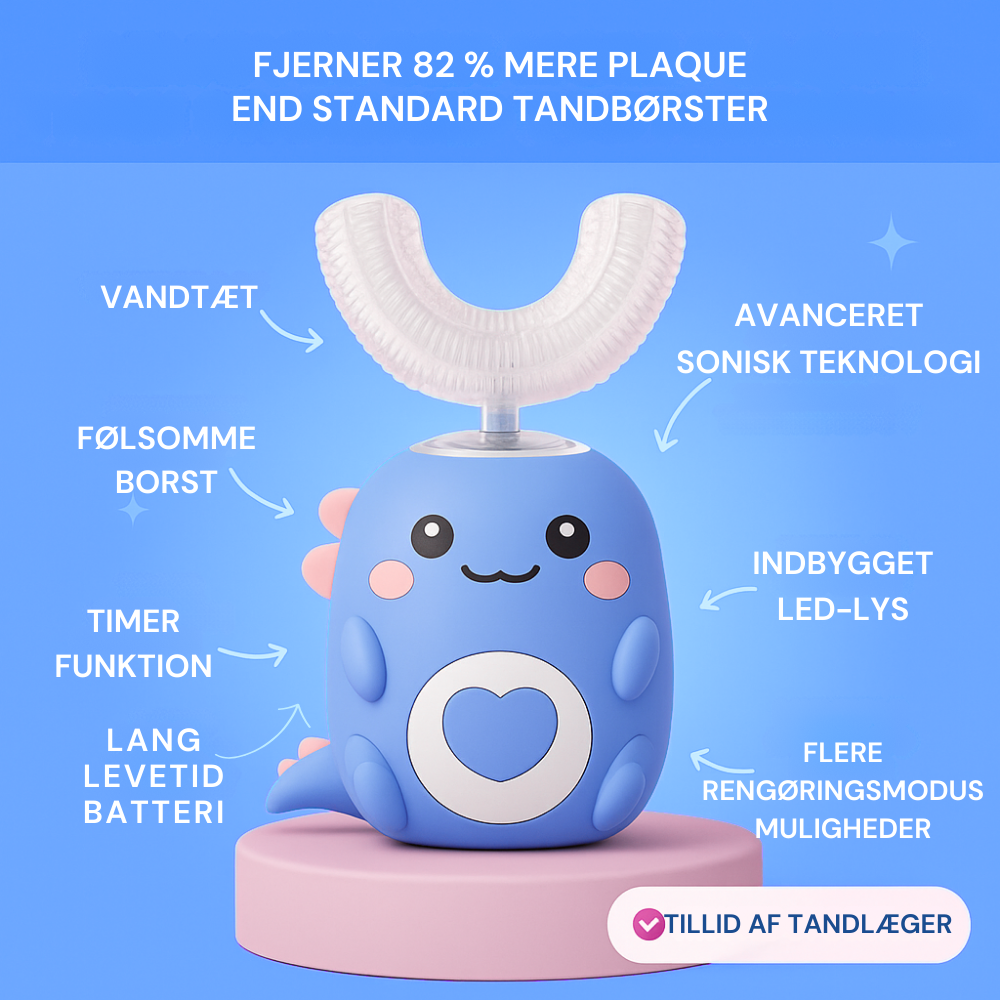 KiddoBrush™ | U-formet 360° ultrasonisk tandbørste til børn – gør tandbørstning sjovt, nemt og effektivt