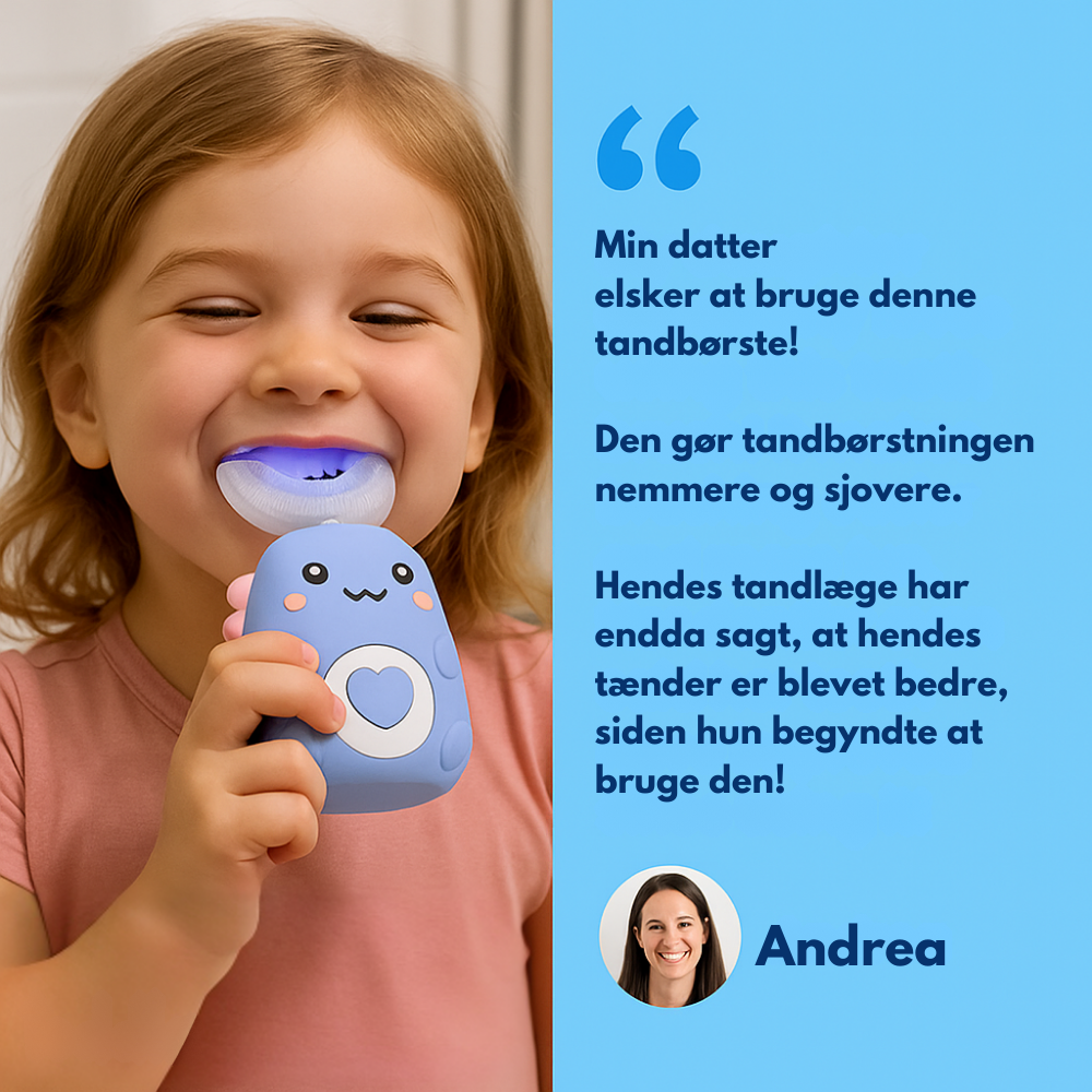 KiddoBrush™ | U-formet 360° ultrasonisk tandbørste til børn – gør tandbørstning sjovt, nemt og effektivt
