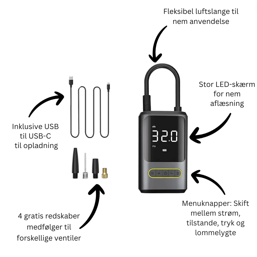 AirCharge Pro™ | Den ultimative bærbare 4-i-1-dækpumpe🚗