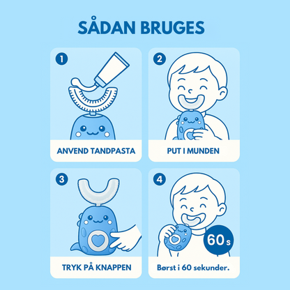 KiddoBrush™ | U-formet 360° ultrasonisk tandbørste til børn – gør tandbørstning sjovt, nemt og effektivt