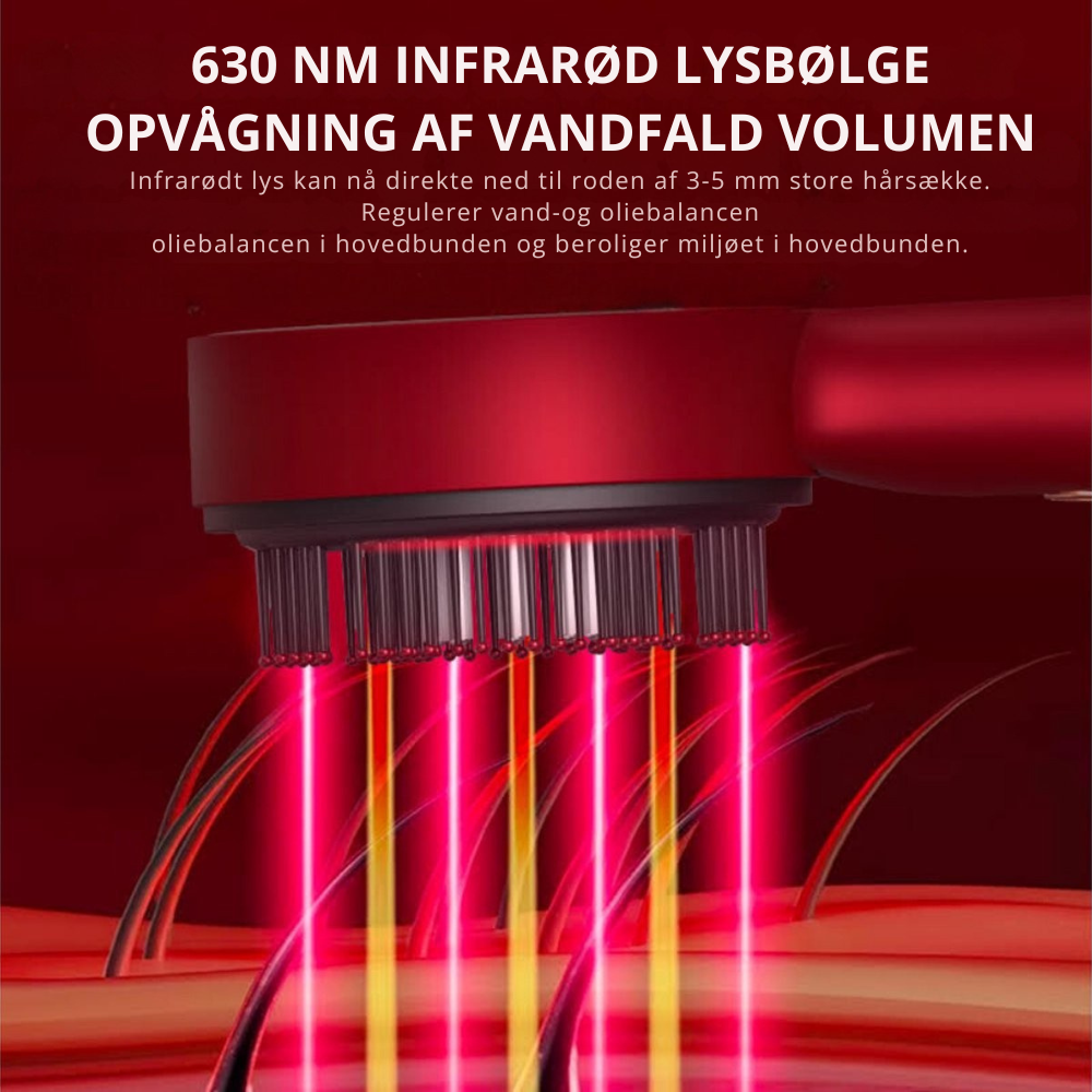 GlowBrush™ | 3-i-1 hovedbundsmassør, kam og pleje med rødt lys