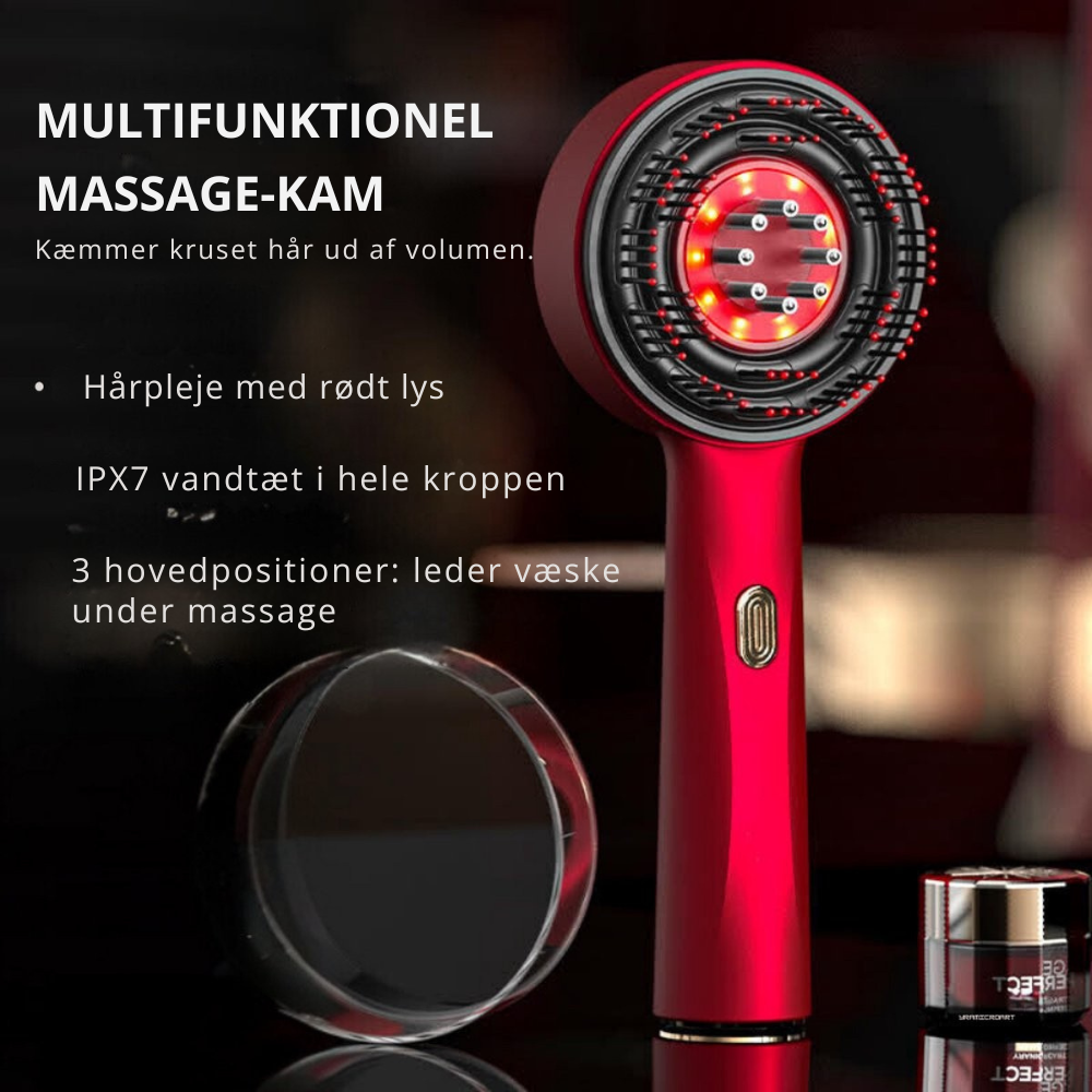 GlowBrush™ | 3-i-1 hovedbundsmassør, kam og pleje med rødt lys