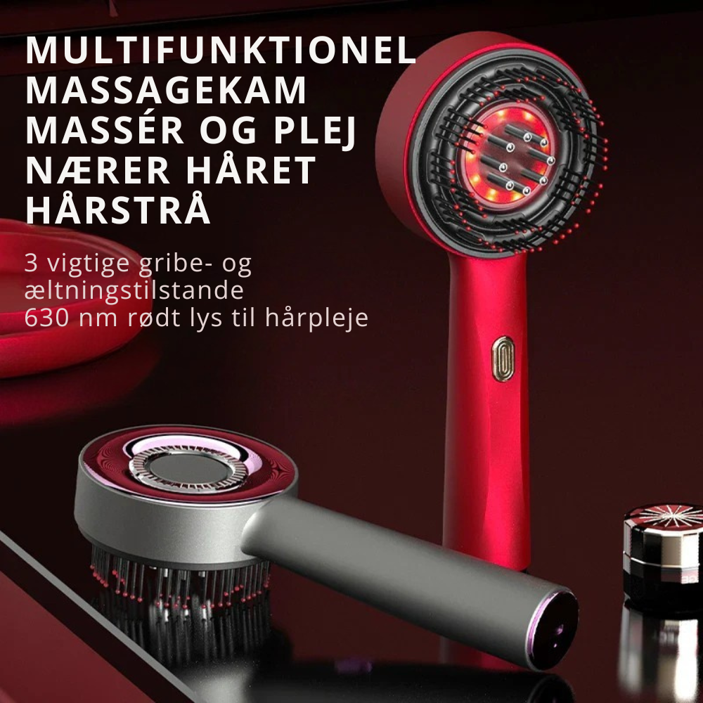 GlowBrush™ | 3-i-1 hovedbundsmassør, kam og pleje med rødt lys