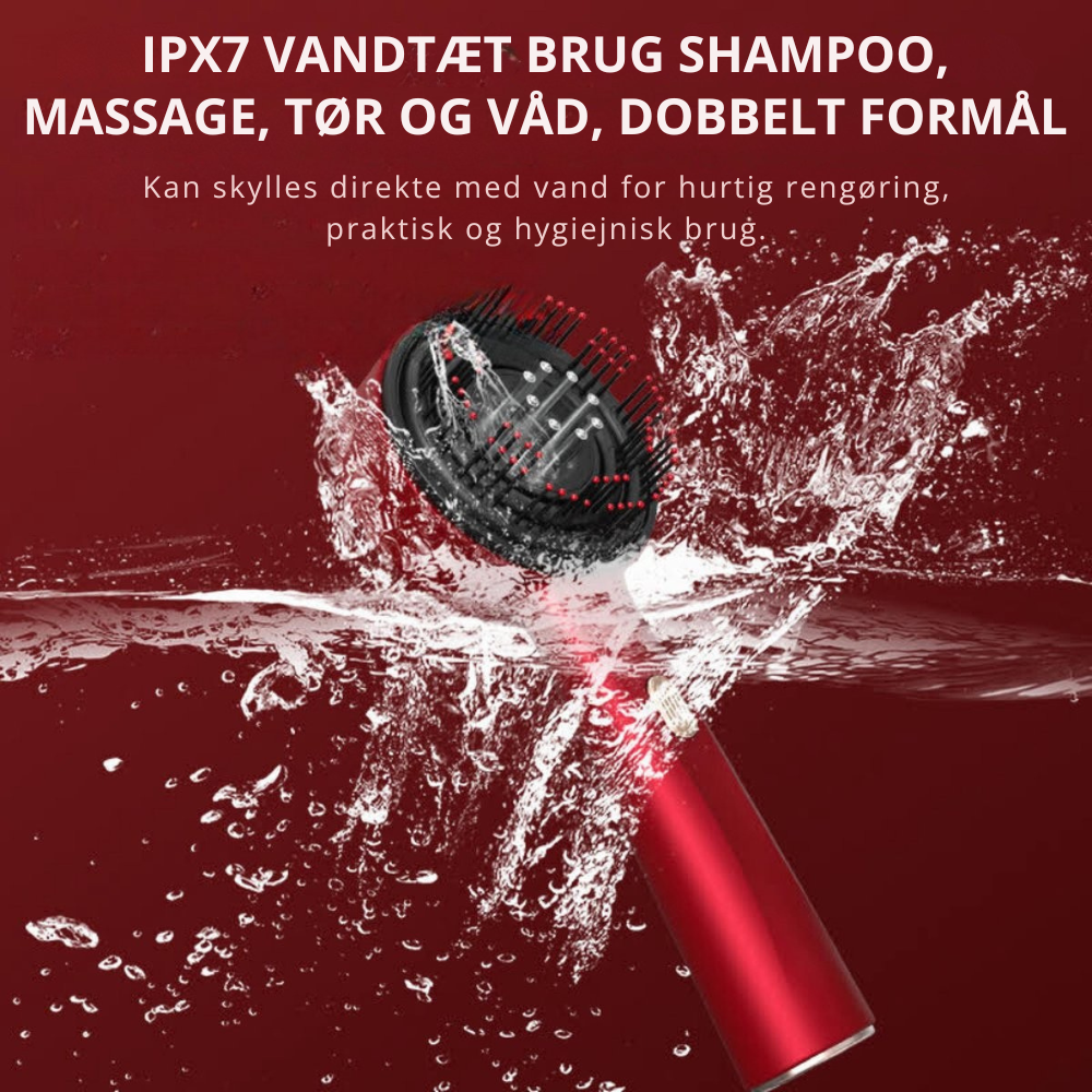 GlowBrush™ | 3-i-1 hovedbundsmassør, kam og pleje med rødt lys